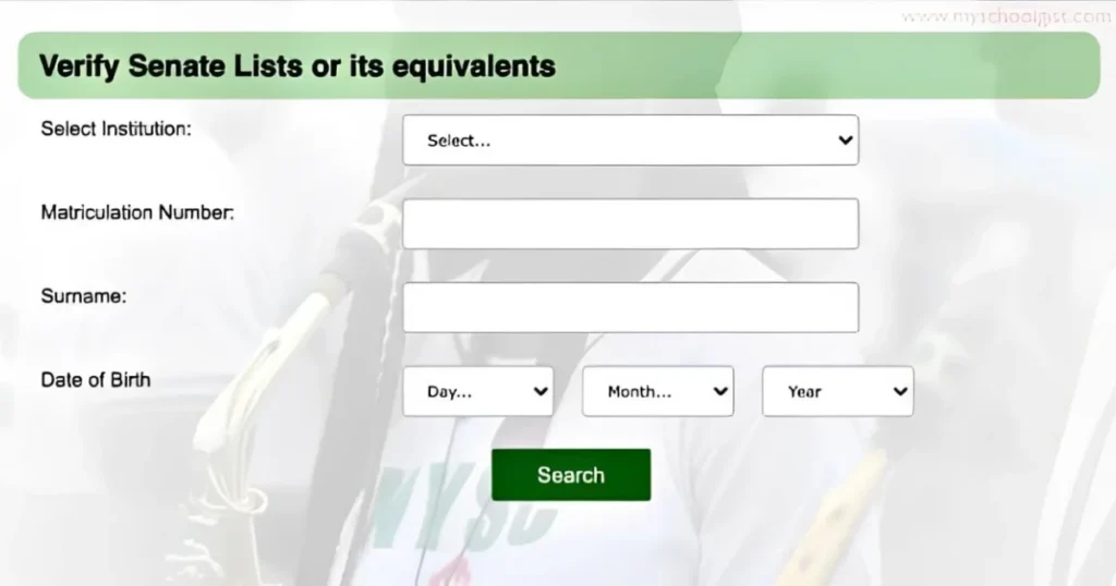 Checking your name on the NYSC senate list portal