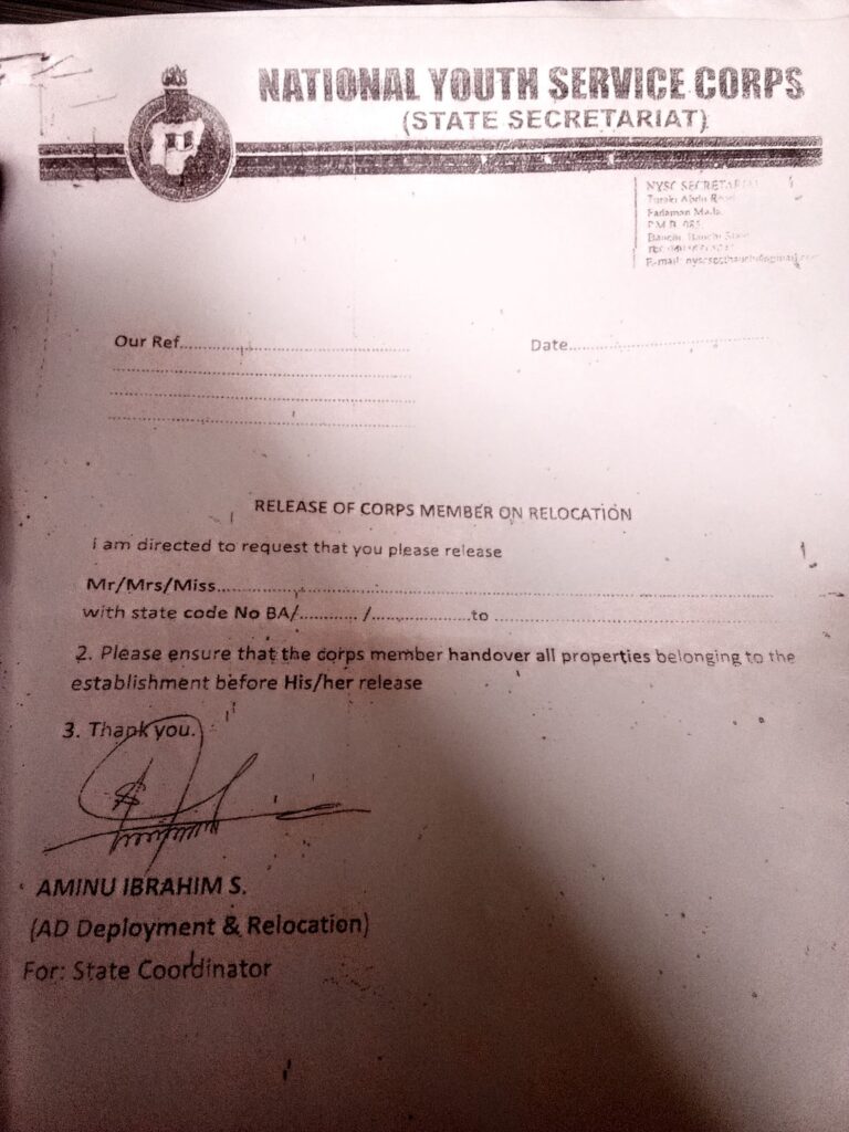 NYSC release letter