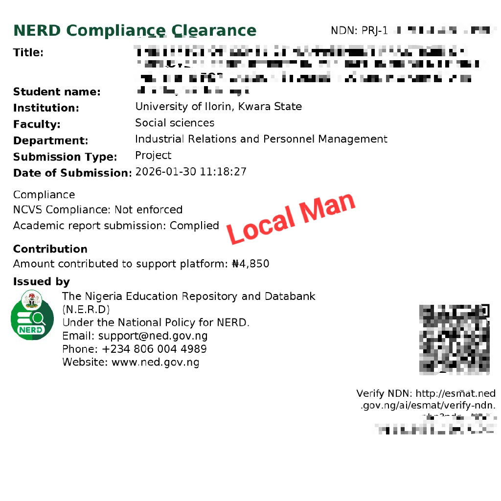 Sample of the NERD Clearance Slip showing information needed for NYSC camp registration